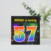 Fun Fireworks + Rainbow Pattern "57" Birthday # Kaart (Staand voorkant)