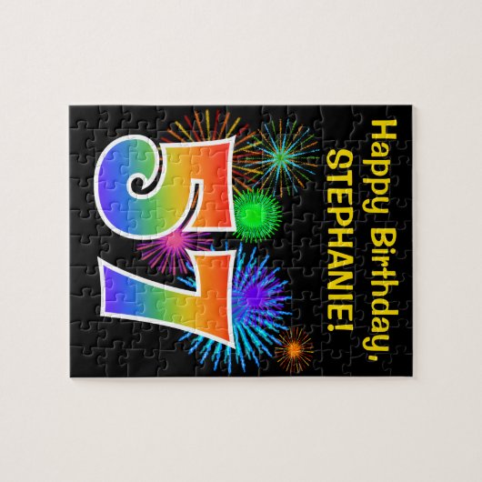 Fun Fireworks + Rainbow Pattern "57" Birthday # Legpuzzel (Horizontaal)