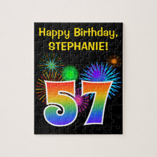 Fun Fireworks + Rainbow Pattern "57" Birthday # Legpuzzel