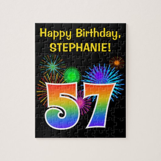 Fun Fireworks + Rainbow Pattern "57" Birthday # Legpuzzel (Verticaal)