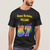 Fun Fireworks + Rainbow Pattern "57" Birthday # T-shirt (Voorkant)