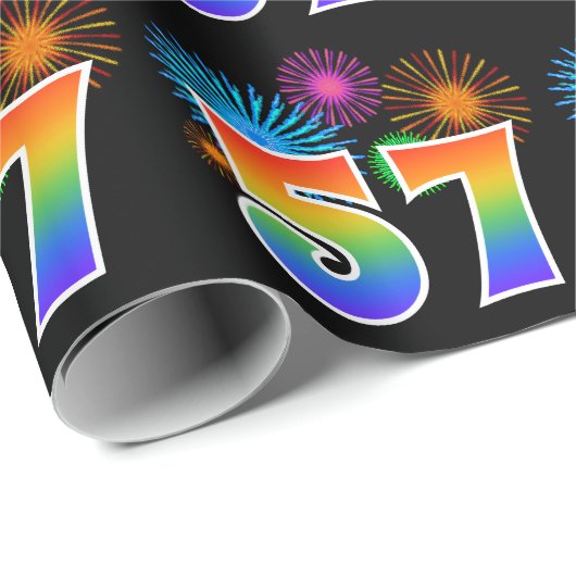 Fun Fireworks + Rainbow Pattern "57" Event Number Cadeaupapier (Rol Hoek)