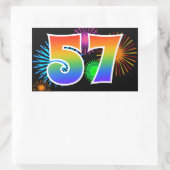 Fun Fireworks + Rainbow Pattern "57" Event Number Rechthoekige Sticker (Tas)