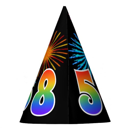 Fun Fireworks + Rainbow Pattern "58" Birthday # Feesthoedjes (Achterkant)