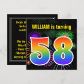 Fun Fireworks + Rainbow Pattern "58" Birthday # Kaart (Voorkant / Achterkant)