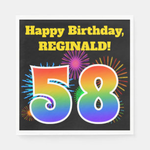 Fun Fireworks + Rainbow Pattern "58" Birthday # Servet