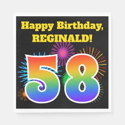 Fun Fireworks + Rainbow Pattern "58" Birthday # Servet (Voorkant)