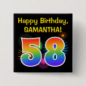 Fun Fireworks + Rainbow Pattern "58" Birthday # Vierkante Button 5,1 Cm (Voorkant)