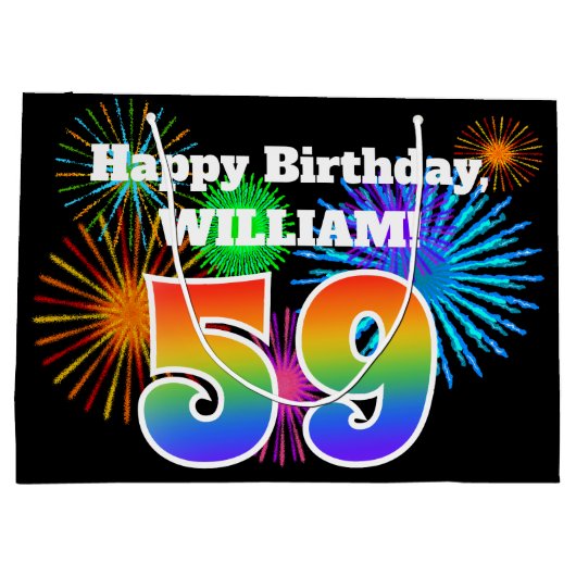 Fun Fireworks + Rainbow Pattern "59" Birthday # Groot Cadeauzakje (Achterkant)