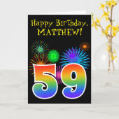 Fun Fireworks + Rainbow Pattern "59" Birthday # Kaart (Gele Bloem)