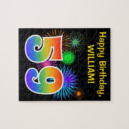 Fun Fireworks + Rainbow Pattern "59" Birthday # Legpuzzel (Horizontaal)