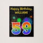 Fun Fireworks + Rainbow Pattern "59" Birthday # Legpuzzel (Verticaal)