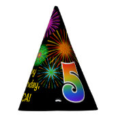 Fun Fireworks + Rainbow Pattern "5" Birthday # Feesthoedjes (Rechts)