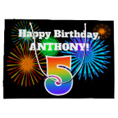 Fun Fireworks + Rainbow Pattern "5" Birthday # Groot Cadeauzakje (Achterkant)