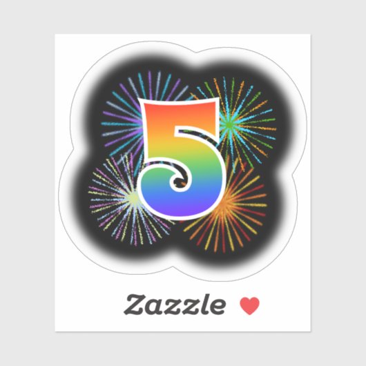 Fun Fireworks + Rainbow Pattern "5" Event # Sticker (Vel)