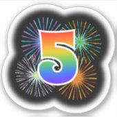 Fun Fireworks + Rainbow Pattern "5" Event # Sticker (Voorkant)