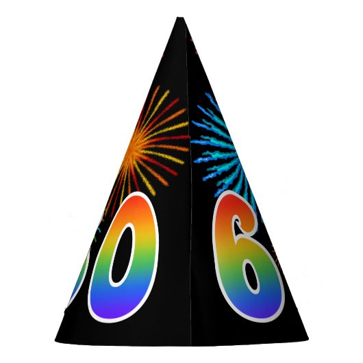 Fun Fireworks + Rainbow Pattern "60" Birthday # Feesthoedjes (Achterkant)