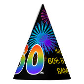 Fun Fireworks + Rainbow Pattern "60" Birthday # Feesthoedjes (Links)