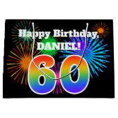 Fun Fireworks + Rainbow Pattern "60" Birthday # Groot Cadeauzakje (Voorkant)