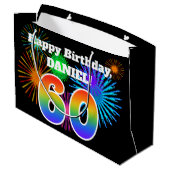 Fun Fireworks + Rainbow Pattern "60" Birthday # Groot Cadeauzakje (Achterkant Gekanteld)