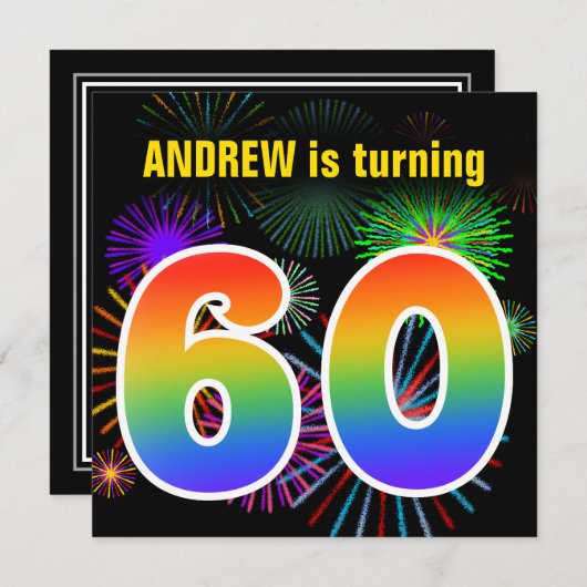 Fun Fireworks + Rainbow Pattern "60" Birthday # Kaart (Voorkant / Achterkant)