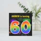 Fun Fireworks + Rainbow Pattern "60" Birthday # Kaart (Staand voorkant)