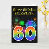 Fun Fireworks + Rainbow Pattern "60" Birthday # Kaart (Gele Bloem)