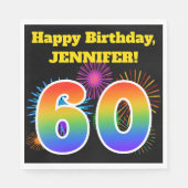 Fun Fireworks + Rainbow Pattern "60" Birthday # Servet (Voorkant)