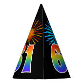 Fun Fireworks + Rainbow Pattern "61" Birthday # Feesthoedjes (Achterkant)