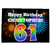 Fun Fireworks + Rainbow Pattern "61" Birthday # Groot Cadeauzakje (Achterkant)