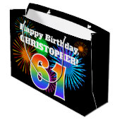 Fun Fireworks + Rainbow Pattern "61" Birthday # Groot Cadeauzakje (Achterkant Gekanteld)