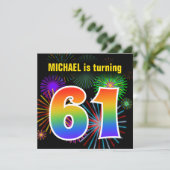Fun Fireworks + Rainbow Pattern "61" Birthday # Kaart (Staand voorkant)
