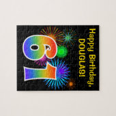Fun Fireworks + Rainbow Pattern "61" Birthday # Legpuzzel (Horizontaal)