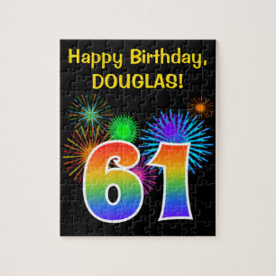 Fun Fireworks + Rainbow Pattern "61" Birthday # Legpuzzel