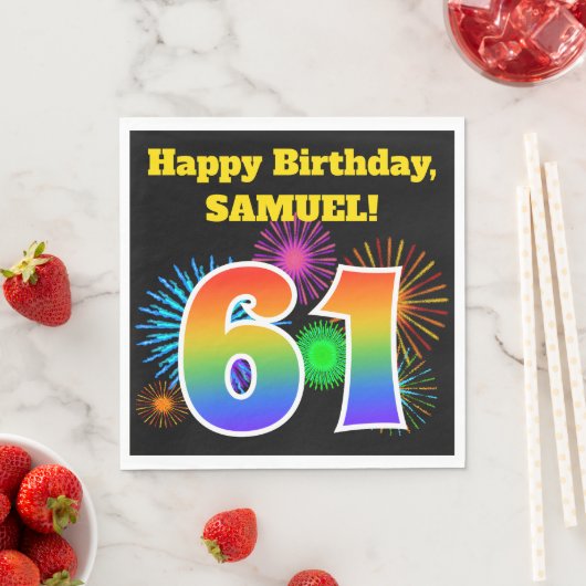 Fun Fireworks + Rainbow Pattern "61" Birthday # Servet (Insitu)
