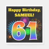 Fun Fireworks + Rainbow Pattern "61" Birthday # Servet (Voorkant)