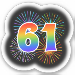 Fun Fireworks + Rainbow Pattern "61" Event # Sticker