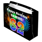 Fun Fireworks + Rainbow Pattern "62" Birthday # Groot Cadeauzakje (Achterkant Gekanteld)