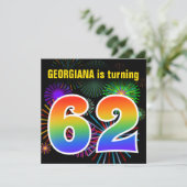 Fun Fireworks + Rainbow Pattern "62" Birthday # Kaart (Staand voorkant)