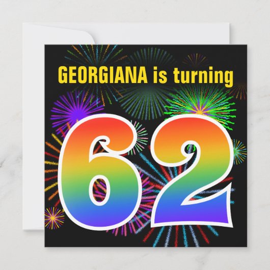 Fun Fireworks + Rainbow Pattern "62" Birthday # Kaart (Voorkant)