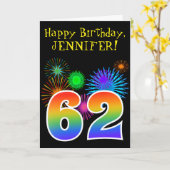 Fun Fireworks + Rainbow Pattern "62" Birthday # Kaart (Gele Bloem)