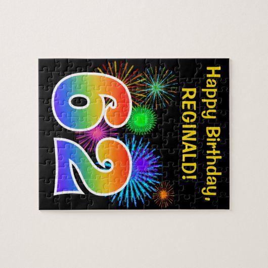 Fun Fireworks + Rainbow Pattern "62" Birthday # Legpuzzel (Horizontaal)