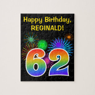 Fun Fireworks + Rainbow Pattern "62" Birthday # Legpuzzel