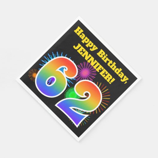 Fun Fireworks + Rainbow Pattern "62" Birthday # Servet (Hoek)