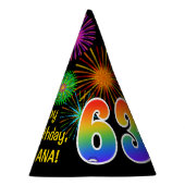 Fun Fireworks + Rainbow Pattern "63" Birthday # Feesthoedjes (Rechts)