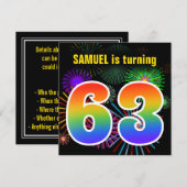Fun Fireworks + Rainbow Pattern "63" Birthday # Kaart (Voorkant / Achterkant)
