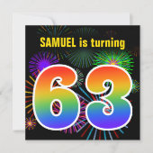 Fun Fireworks + Rainbow Pattern "63" Birthday # Kaart (Voorkant)