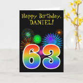 Fun Fireworks + Rainbow Pattern "63" Birthday # Kaart (Gele Bloem)