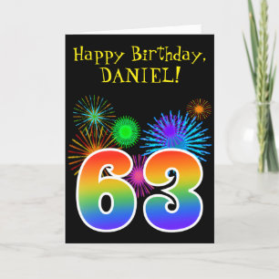 Fun Fireworks + Rainbow Pattern "63" Birthday # Kaart