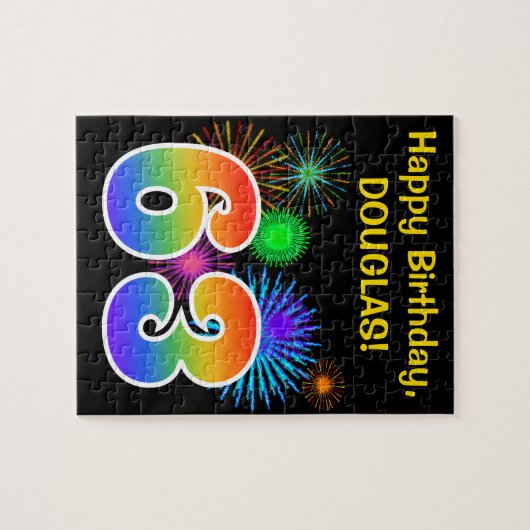 Fun Fireworks + Rainbow Pattern "63" Birthday # Legpuzzel (Horizontaal)